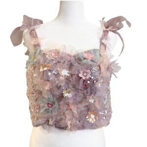 NTW 3D Floral Embellished bustier corset top with boning and built-in bra